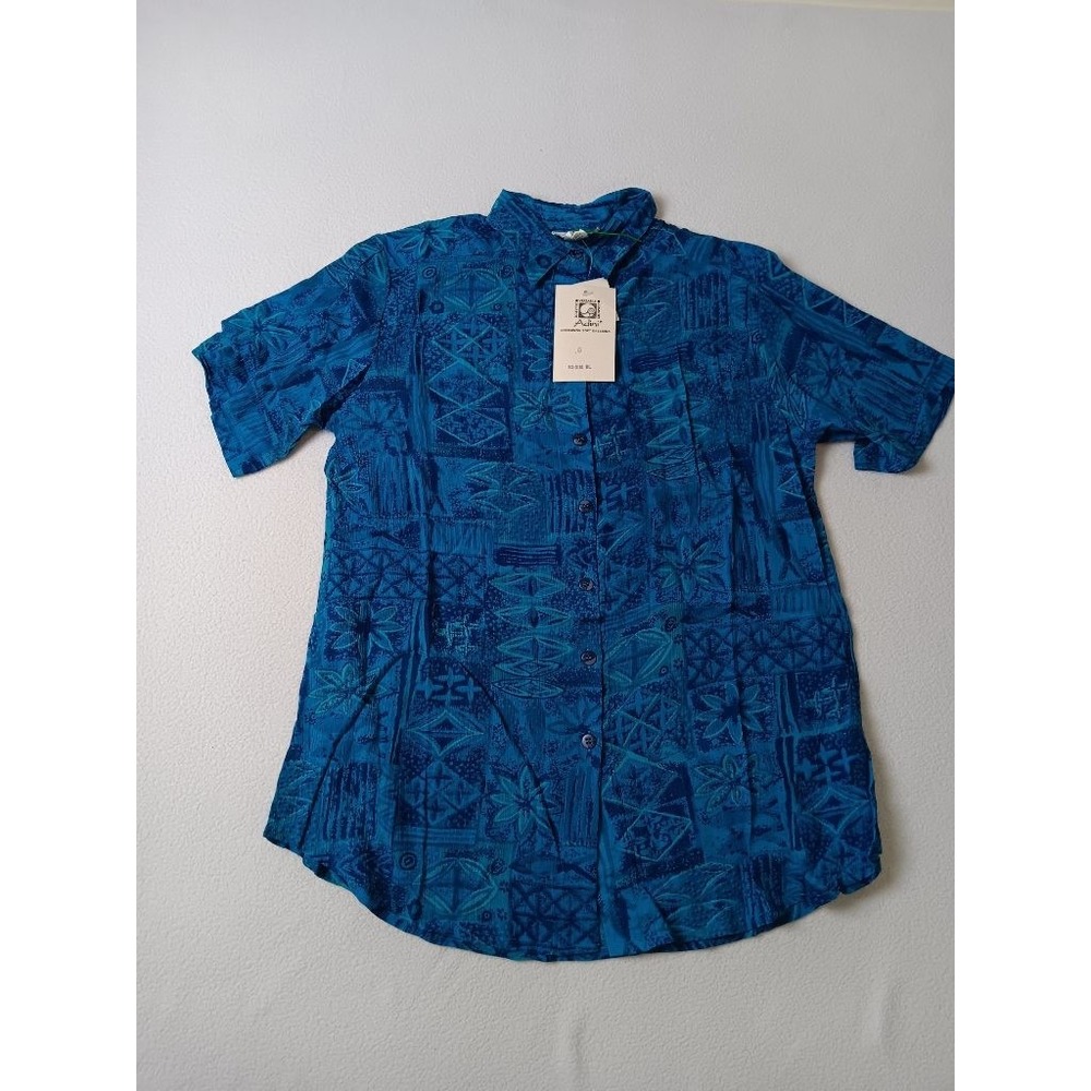 Adini Womens S Blue Teal Tribal Print Viscose Button Up Tunic Shirt NWT India